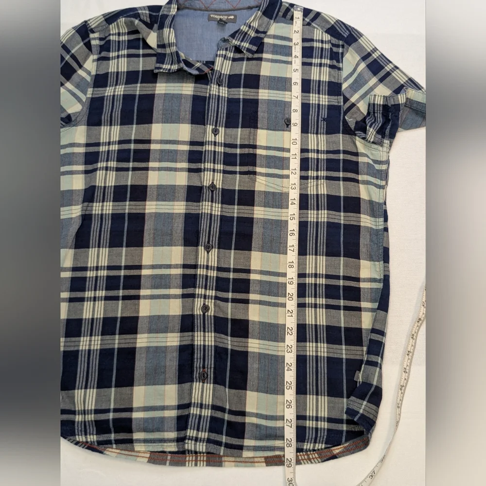 Toad&Co Large Slim Beckmen SS Blue Plaid Button-Down Shirt 100% Cotton Men's
